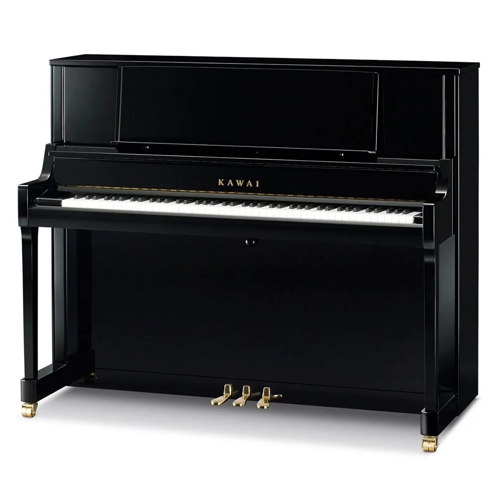 A Kawai upright piano in polished ebony
