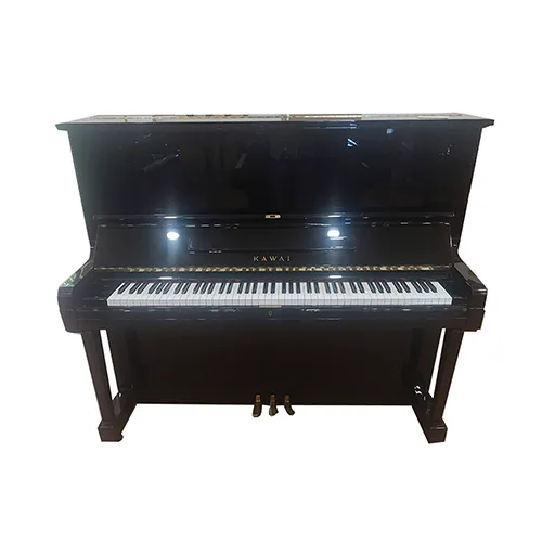 A Kawai upright piano with the top board off
