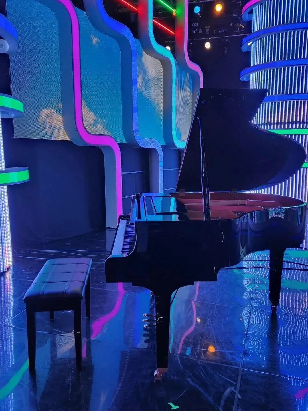 A grand piano on a Mediacorp television studio set